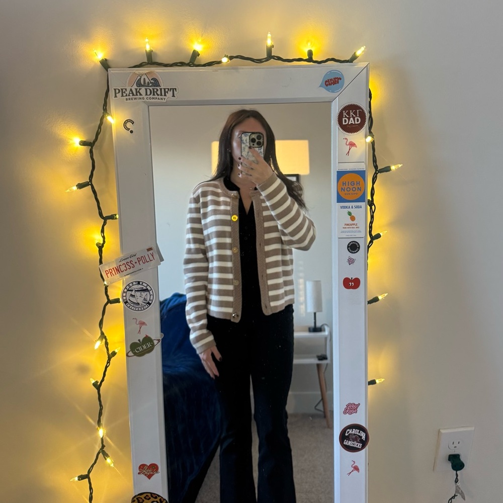 J. Crew Tan and White Striped Cotton Lady Jacket Cardigan